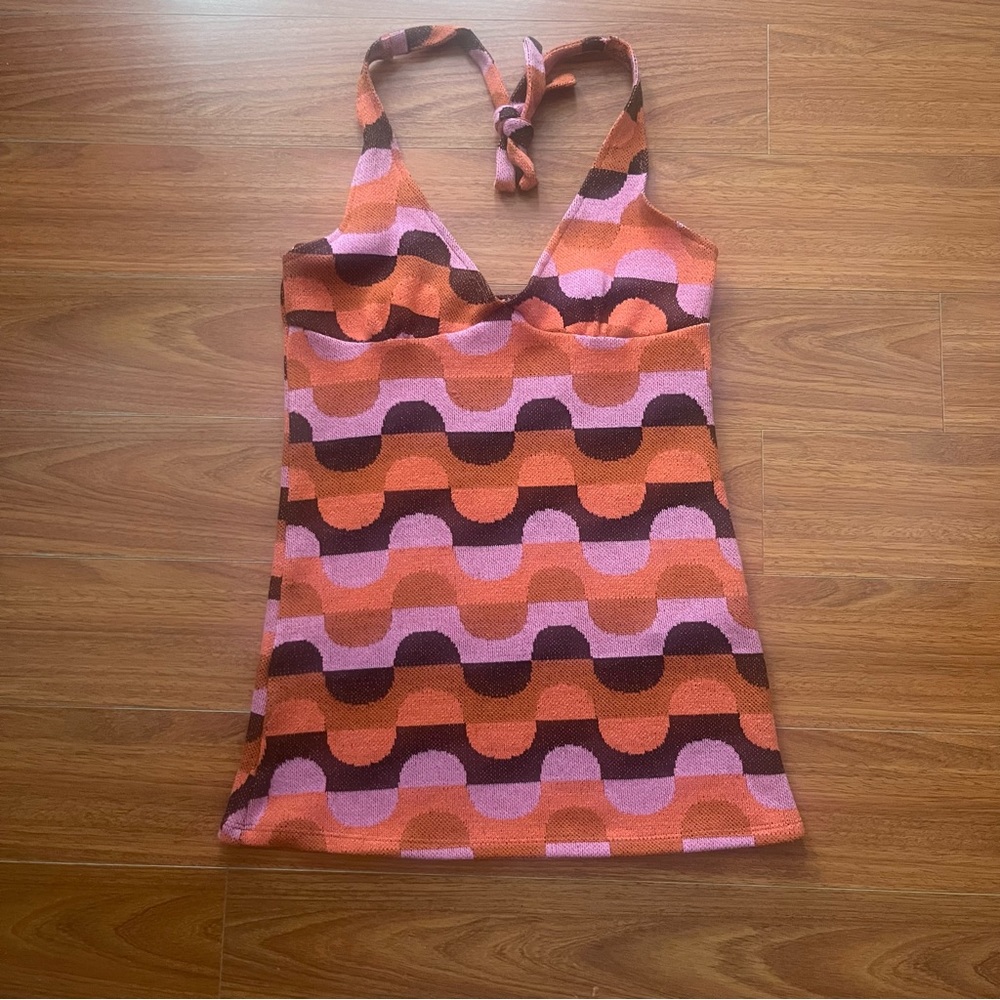 Retro Wave Halter Mini Dress in Pink and Orange
